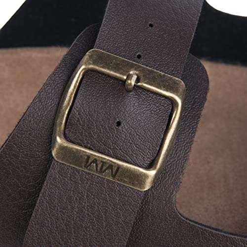Image of WTW Cork Footbed Womens Sandals Genuine Leather Insole Slides Sandals for Women Adjustable Buckle Summer Sandals Outdoor Walking