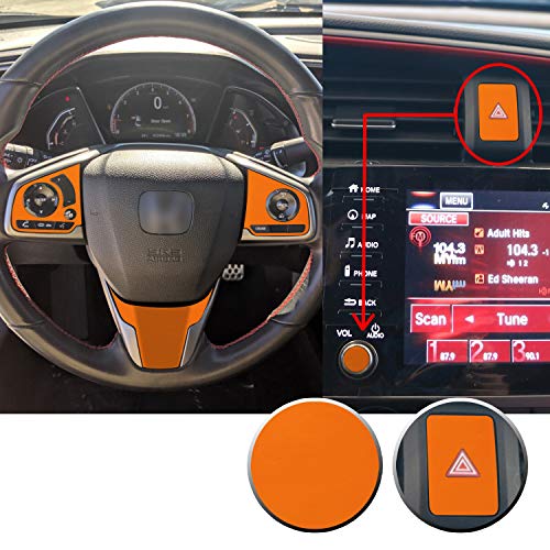 Gomu Interior Steering Wheel Hazard Button and Radio Vinyl Decal Sticker Trim Overlay Compatible with Honda Civic 2016 2017 2018 2019 2020 - Matte Orange