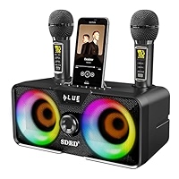 Trsaow Draagbare karaoke-machine met 2 draadloze UHF-microfoons, PA-systeem met DJ-lamp, ideaal voor familiekaraoke, zangfeesten, bruiloften, hout