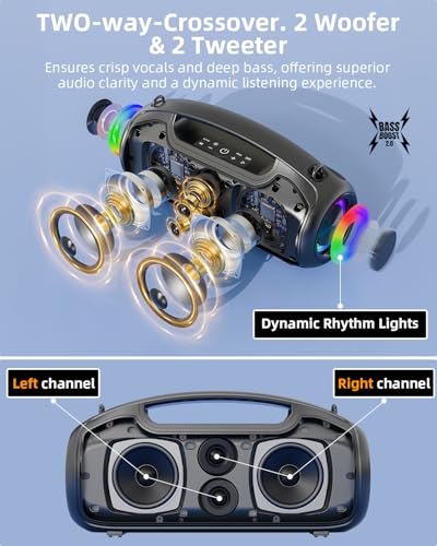 Image of Upgrade Portable Bluetooth Speakers Wireless, 200W PEAK Loud Outdoor Speaker with Deep Bass, IP65 Waterproof, BT5.4, USB-C, RGB Lights, for Party, Camping, Beach, Large Workshop, Garage, 24H Playtime