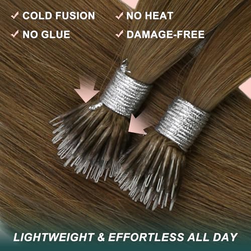 Image of Easyouth Nano Extensions Human Hair, 18 Inch 50G 50S, Medium Brown, Seamless Invisible Nano Ring Hair Extension, Lightweight, Suitable for Fine or Thin Hair