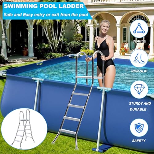 Escalera doble para piscina arriba tierra 4 pasos acero inoxidable miniatura 4