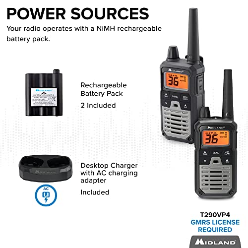 Midland T290Vp4 X-Talker Gmrs Long Range Walkie Talkie - Two Way Radio With Noaa Weather Scan + Alert, And 121 Privacy Codes (Black/Silver, 2 Radios) #TOP2