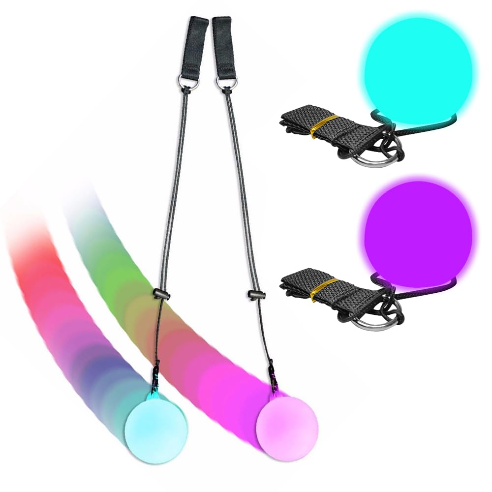 2 Pcs LED Poi Balls, LED POI Spinning Balls with 9 luminous functions, Luminous Poi Juggling Balls with 7 luminous colors for Beginners Kids and Adults, Play Dancing, Camping, Light Shows, Raves