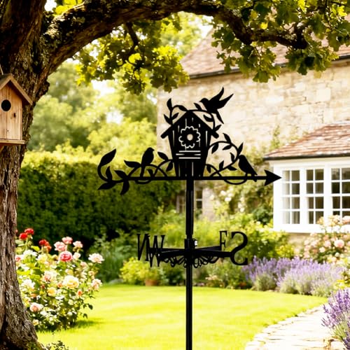 BEUNITONE Birdhouse Weather Vane, Black Metal Weathervane Roof Mount, Wind Direction Indicators Wind Measuring Tool Outdoor, Wind Vane Ornament Decoration for Shed Yard Farmhouse Patio Decor
