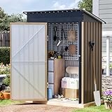 Grovellis 3x5 FT Outdoor Metal Storage Shed, Single Door, 1 Clear Window, Tool Shed for Garden, Patio, Backyard Brown