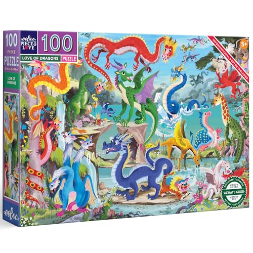 Rompecabezas infantil eeBoo 'Amor por los Dragones', 100 piezas, 61 cm x 40,6 cm | Desarrolla habilidades motoras finas, razonamiento espacial y paciencia. Piezas vibrantes de 5,1 cm x 3,8 cm, doble recubrimiento, resistentes y sin polvo miniatura 1