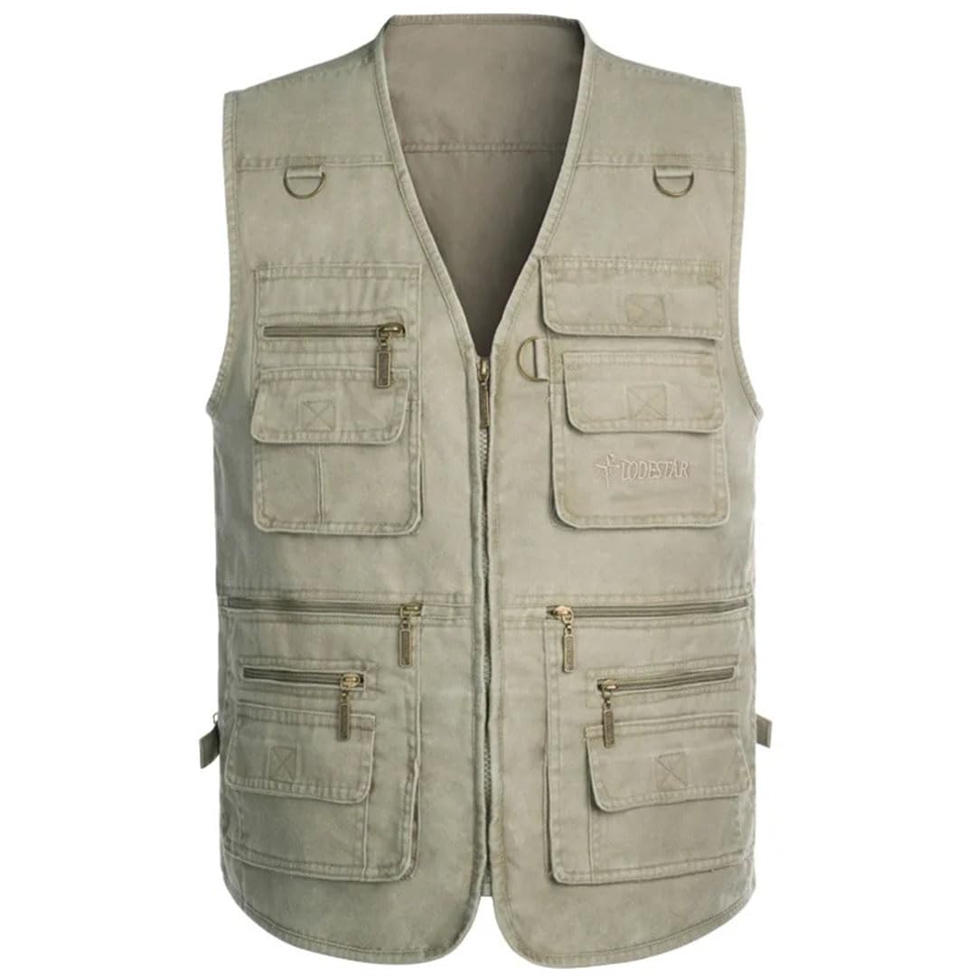 Chalecos de pesca sueltos de malla para hombre, con cremallera y múltiples bolsillos, de secado rápido, para exteriores