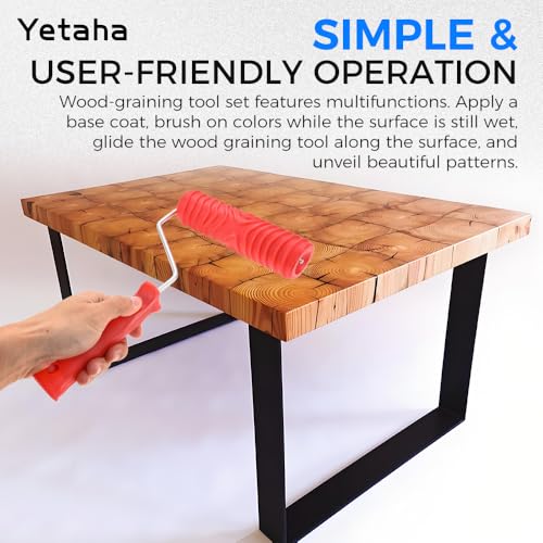 Yetaha 8 Pcs Wood Grain Painting Tool Set, Wood Grain Roller Tools with Handle, Simulated Rubber Wood Grain Tool for Floors, Decks, Furniture, Wall Room Art Paint Decoration by Yetaha - Image 6