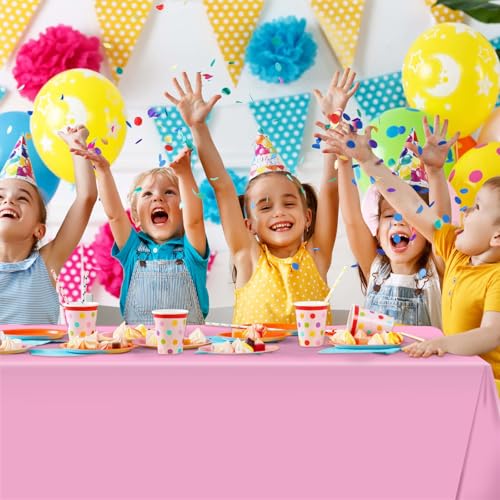 Image of Hxezoc Pink Disposable Plastic Tablecloth, 54 x 108 Inches Waterproof Table Cover for Wedding Birthday Party Baby Shower Decorations Outdoor Indoor Party Supplies