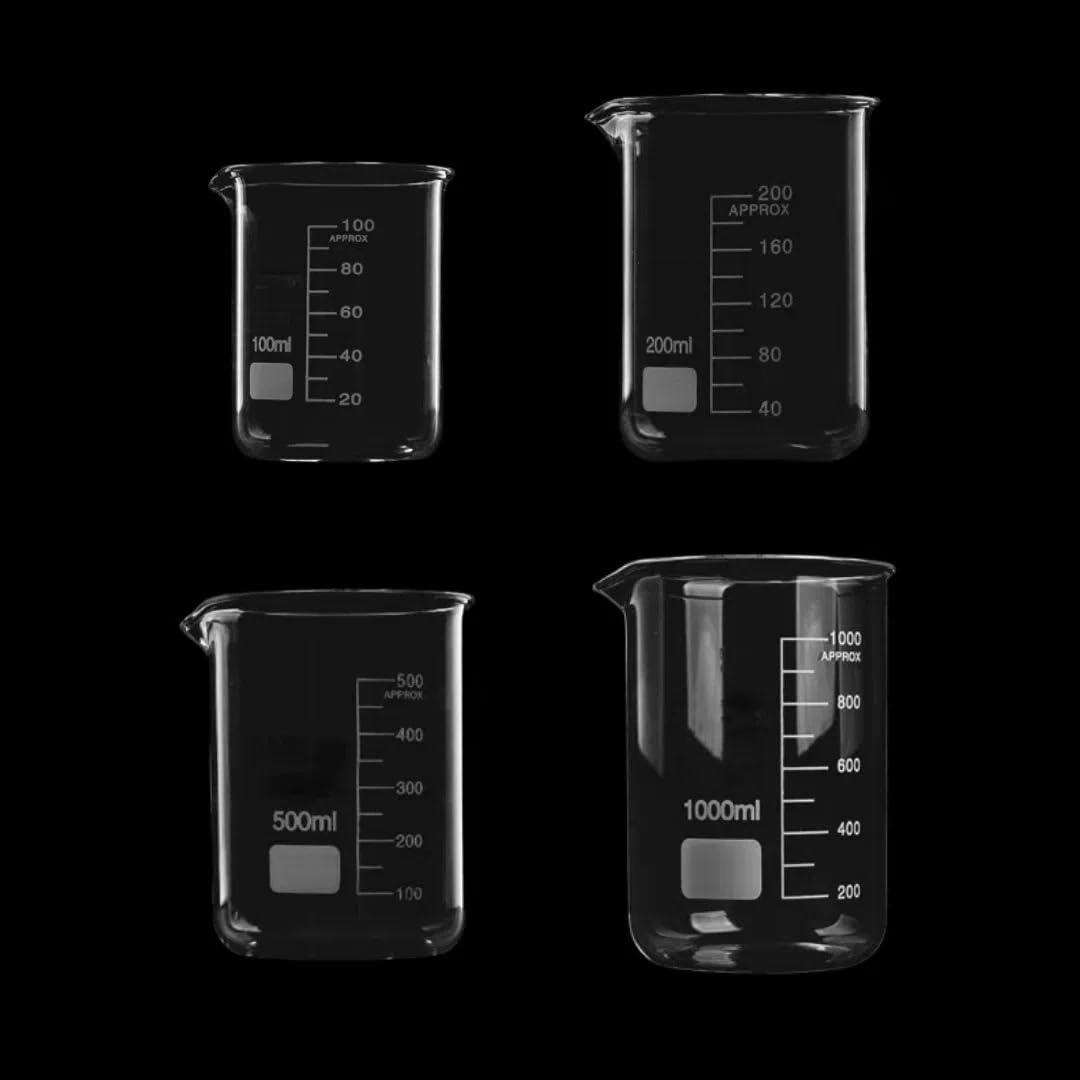 Vaso de precipitados de laboratorio, Paquete De Vasos Vidrio Borosilicato 4 Tamaños Múltiples for Material Laboratorio Experimentos Química