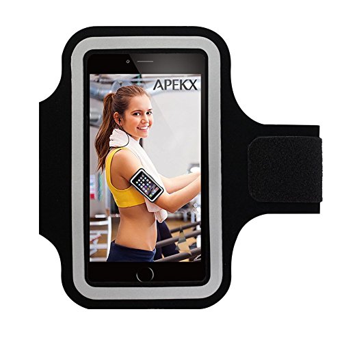 APEKX Cellphone Sports Armband: Super Comfort Fit, Ultra Slim, Soft Lycra, Running Water Resistant for iPhone 6, 6s(4.7-Inch), Galaxy S3/S4, iPhone SE, 5/5C/5S (Black)