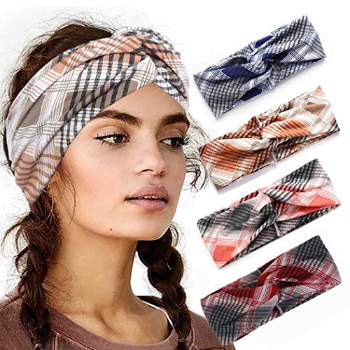 Bmadge 4 Pack Boho Headbands for Women Criss Cross Head Wraps Striped Workout Hair Accessories for Women and Girls