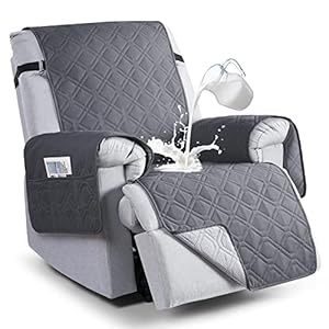 VANSOFY 100% Waterproof Recliner Chair Covers, Recliner Cover Non-Slip Dog Chair Cover Furniture Protector Washable Slipcover with Pocket, Elastic Straps for Pets, Dogs(Dark Gray, 23.6″)
