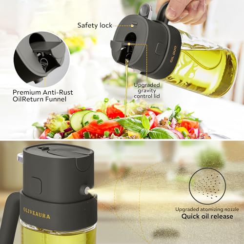 Oil Duo – 2-in-1 Oil Dispenser & Sprayer for Cooking, BBQ, and Air Fryer | 500ml BPA-Free Mister with Ultra-Fine Mist, Non-Slip Base, ml & Tbsp Scale, 13 Labels (Dark Grey) - Image 4