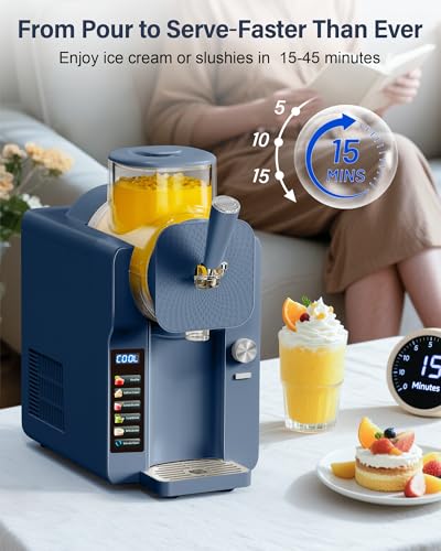 Image of 2-in-1 Slush and Ice Cream Maker - 6 Modes for Smoothies, Milkshakes, Cocktails, Margaritas, and Ice Cream, Double-Layer Tank, Ice Cream Cone Holder, Self-Cleaning - Perfect for Home Use