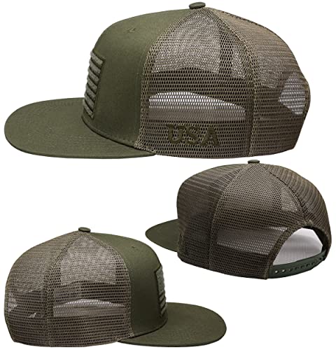 Image of Antourage American Flag Unisex Baseball Hat for Men and Women | USA Flag Mesh Snapback Flat Visor Cap + 2 Patriotic Patches