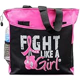 Fight Like a Girl Knockout Dakota Water-Resistant, Zippered Tote Bag Breast Cancer Awareness Gift for Survivors Women Chemo - Pink