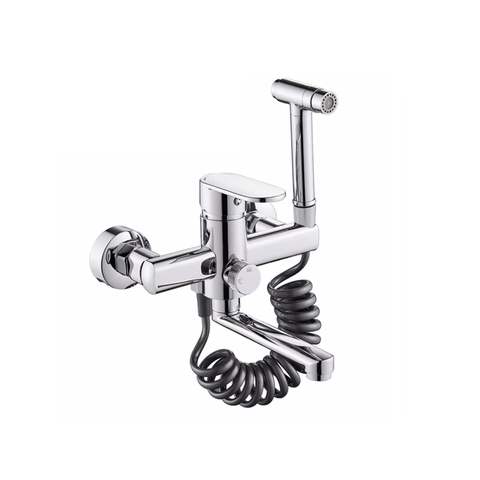 Rubinetto per Cucina a Muro con Doccetta Miscelatore Caldo E Freddo 180° Rotabile Rubinetto in Ottone a Doppio Foro,Argento Cromato,30 Cm