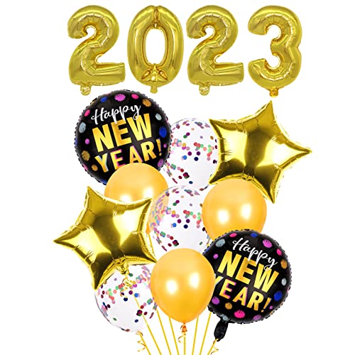 GoldRock Silvester Deko 2023 Luftballons, Happy New Year Deko Set 2023, Folienballon Silvester Dekoration, Silvester Deko Happy New Year 2023, Neujahrsdeko Happy New Year 2023 Ballons,Konfetti Ballons Cover