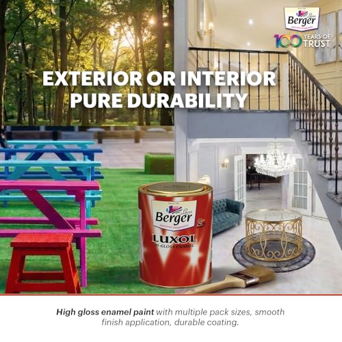 Image of BERGER Luxol Hi-Gloss Enamel Paint | Oil-Based | Mirror Like Durable Weather Resistant High Gloss Finish | for Interior & Exterior Wall Wood Metal Surfaces | Green Pro Certified(500mL, Bus Green)