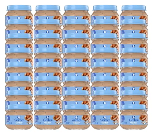 Gerber Baby 2nd Foods Baby Food, Chicken & Gravy,Non-GMO Pureed Baby Food with Essential Nutrients Glass Jar, 2.5 Ounce (Pack of 40)