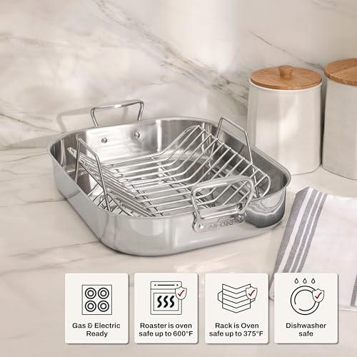 Image of All-Clad Specialty Stainless Steel Roaster with Rack 14x18 Inch Oven Broiler Safe 600F Roaster Pan, Pots and Pans, Bakeware, Silver