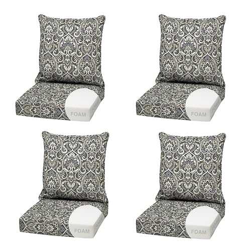 Image of Arden Outdoor Deep Seat Cushion Set, Foam, 4-Pack, 22x24, Black Damask