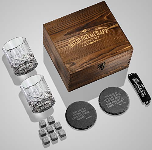 Mixology & Craft Whisky Gläser Geschenkset - 2 Whiskey Gläser, 8 Whisky Steine, 2 Schieferuntersetzer & Rezeptkarten in… – Bild 7