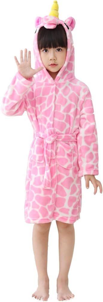 UsHigh Kids Unicorn Robe Girls Soft Plush Bathrobe Novelty Hooded Nightgown Gift