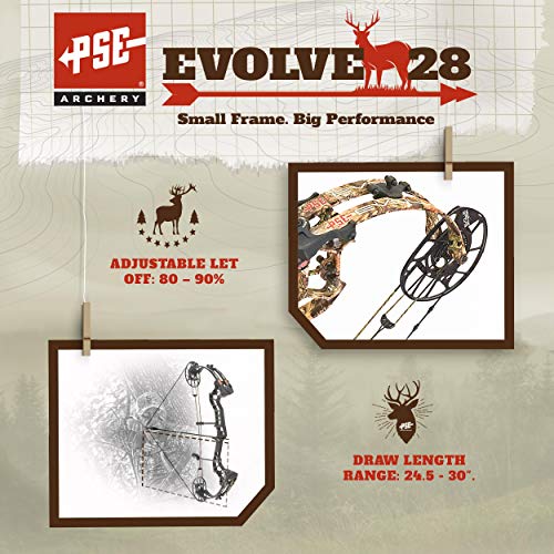 PSE ARCHERY Evolve 28 Compound Bow Kit-Compact-Hunting - 70 lb. Draw Weight - Mossy Oak Country