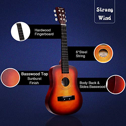 30 Inch Acoustic Guitar 1/2 Half Size Adult Kids Beginners Child Guitar Steel Strings Guitars with Gig Bag (Sunburst)