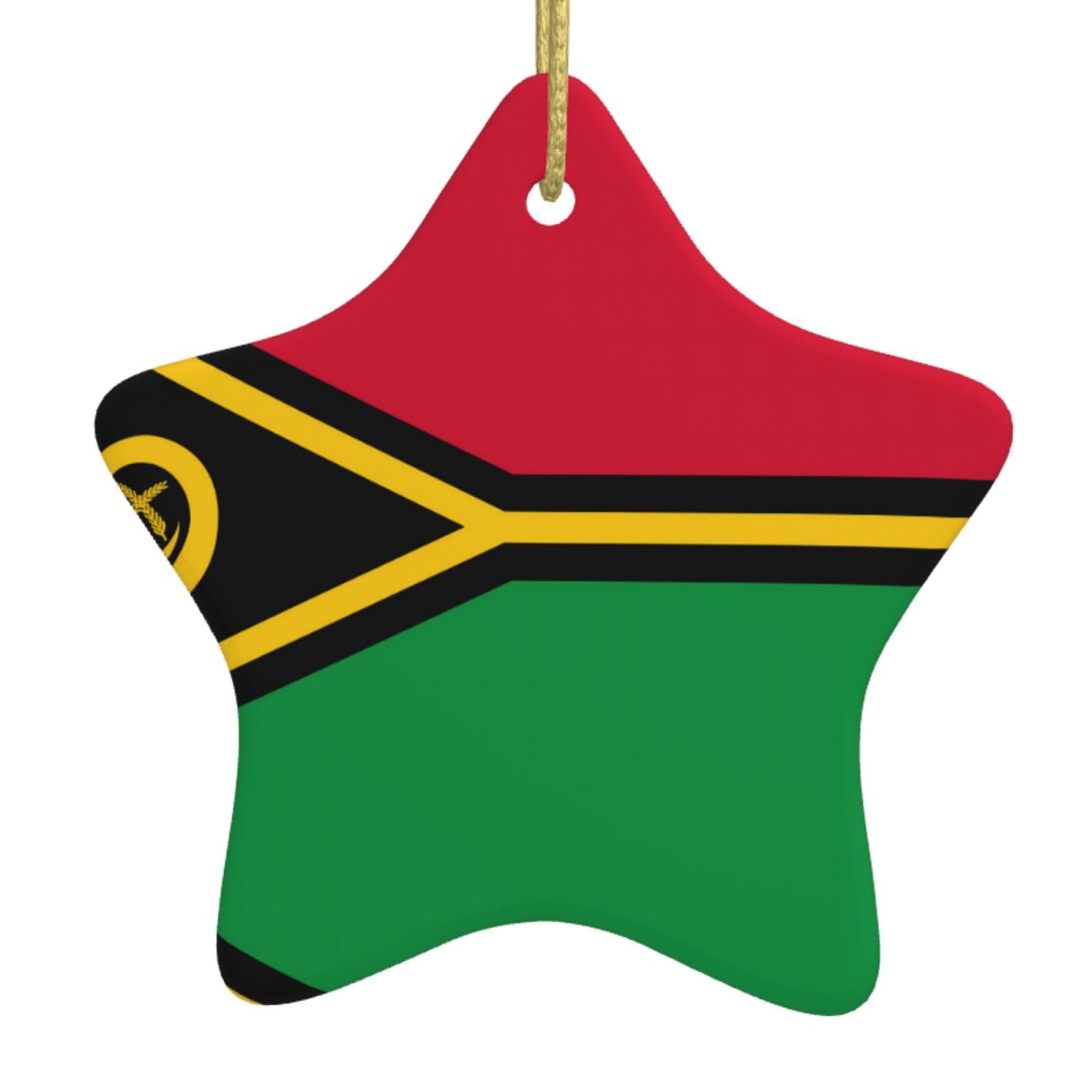 Flag of Vanuatu Christmas Ceramic Star Pendant with Punched Holes and Gold Wire Rope, Christmas Tree Home Decoration