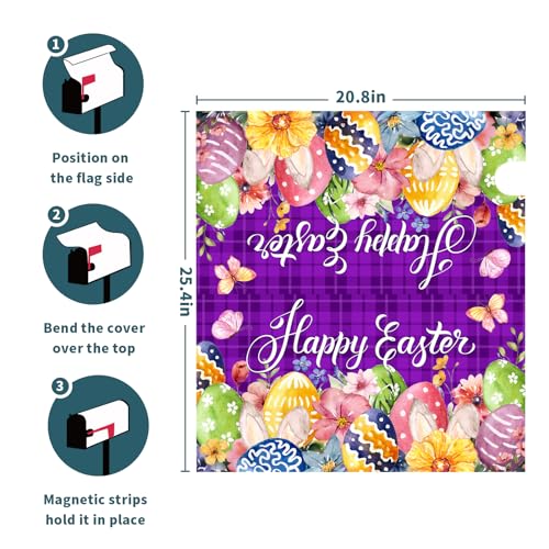Image of Spring Happy Magnetic Floral Mailbox Cover - Bunny Eggs Design, Standard Size 25.5 X 21 inch, Holiday Garden Decor