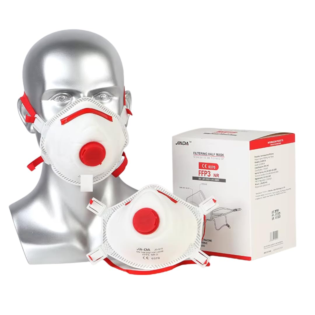 JADA FFP3 Face Mask Cup Shape (Box of 10) One Size suitable for Construction, DIY, Industrial, Sanding, dust protection 99 Percent particle filtration Conforms and Complies to EN 149