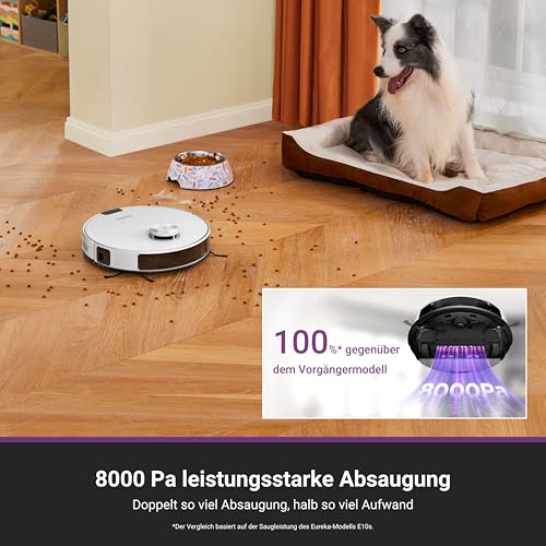 EUREKA E20 Plus Saugroboter mit Absaugstation ohne Beutel, Staubsaugroboter 8000 Pa, Anti-Wickel, 180 Minuten Laufzeit… – Ansicht 5