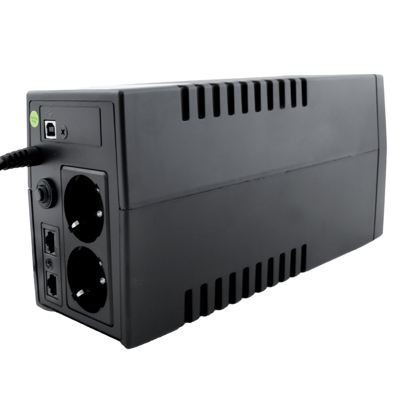 CoolBox GUARDIAN 3 SAI 800VA Sistema de Alimentación Ininterrumpida UPS 800A/480W con Pantalla LCD, 8 Minutos de Autonomía, 2 Tomas Schuko 1 Puerto USB, 2 Puertos RJ-45 (In & out), Software de Control