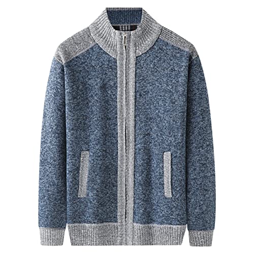 Men's Casual Full Zip Sweaters Stand Collar Knitted Long Sleeve Cardigan Slim Fit Cardigan Sweaters With Pockets