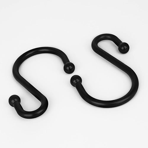 Miniatura 3 de Ganchos decorativos negros para cortina de ducha, alambre de metal de 0.197 pulgadas, 12 ganchos en S, para baño, ropa, toallas, utensilios de