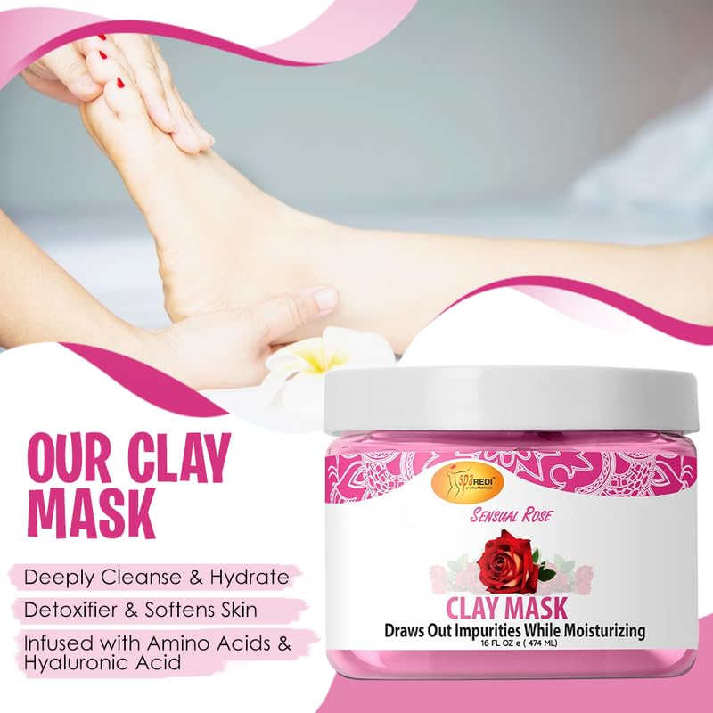 Miniatura 7 de SPA REDI - Máscara de arcilla, rosa sensual, 16 onzas - Pedicura, limpieza profunda corporal, purificación de poros de la piel, desintoxicante,