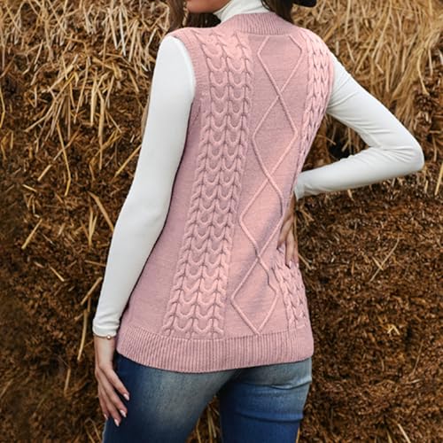 Image of Women's Sweater Vest,Long Cable Loose Knitted Sleeveless V Neck Casual Sweaters Tank Top S~XL