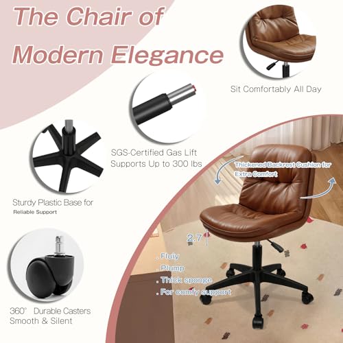 Image of Office Chair, Ergonomic Desk Chair with Padded Cushion & Backrest, Adjustable Height & 360 Swivel, Armless Task Chair for Home Office, Computer Desk & Vanity Brown 1