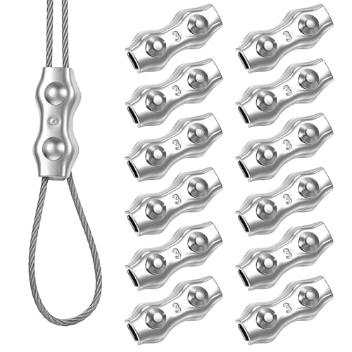 Giantree M3 Seilverbinder, 12 Stück Drahtseilklemme, Edelstahl 304 Seilklemme 3mm Stahlseil Duplex Klemme Seilklemmen für 3mm Stahlseil Drahtseil Wäscheleine Markise Fixiert