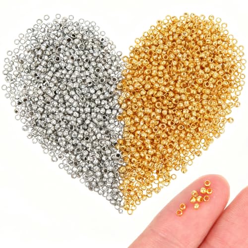4000 Stück Runde Quetschperlen 2mm Crimp Perlen Glatte Quetschperlen Crimp Perlen Abstandsperlen Crimp Ende Abstandshalter Gold & Silber 2 Farben für DIY-Schmuckherstellung