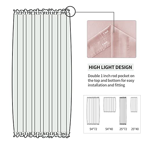 Image of DWCN French Door Curtains - Rod Pocket Thermal Blackout Curtain for Doors with Glass Window, Kitchen and Patio Doors for Privacy, 25 X 72 Inches Long, 1 Curtain Panel with Tieback,Blush Pink