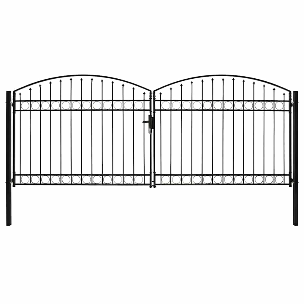Vidaxl (400 X 175 Cm) Fence Gate Double Door With Arched Top Steel Black Barrier Multi Sizes