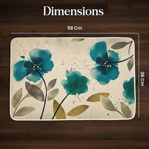 Image of Yellow Weaves 1 Pc Jute Texture Non-Slip Bathmat, Water Absorbent Floor mat, Rugs, Door Mats for Bathroom, Living Room, Bedroom, Entrance, Outdoor, Kitchen, Office (Teal Blue Floral)