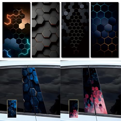 Image of 2pcs 3D Honeycomb Graphics Vinyl Car Stickers, Waterproof Sun Protection Scratch Cover B-Pillar Stickers, Personalized DIY Vehicle Door Pillar, Long-Lasting Decor Auto Accessory (Multicolor)