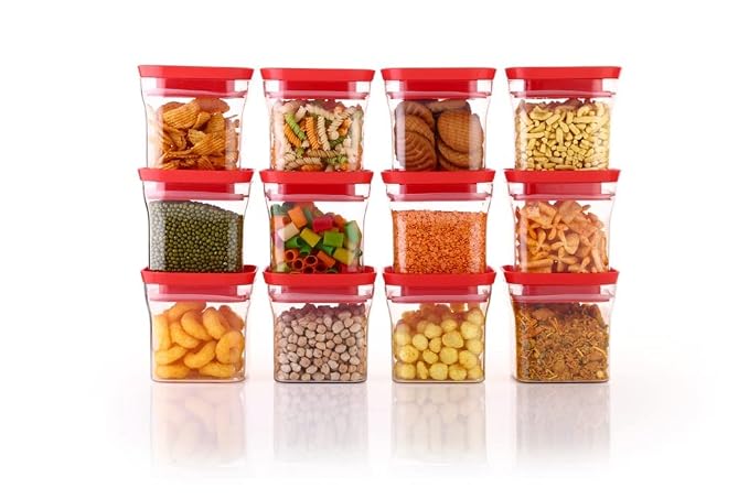 Kitchwell Unbreakable Kitkat Square Plastic Containers Set for Kitchen Storage 600 ML Kitchen Container, Storage Containers, Container Sets, Grocery Container, Air-Tight (PINK, 3)