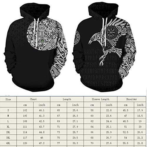 Sweat à capuche Viking homme 3D durable et facile à laver en XXL - 3